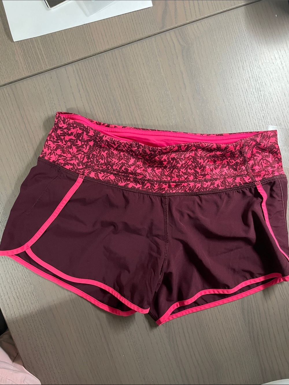 Lululemon Shorts in Maroon with Hot Pink Trim